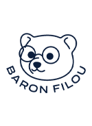 Baron Filou Logo mit stilisierter Bulldogge und eleganter Serifenschrift