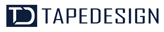 Logo der Marke TAPEDESIGN mit stilisierten Buchstaben TD in dunkelblau